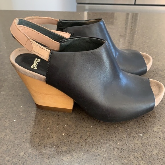 Camper Black Clog Heels 7 - Picture 2 of 11
